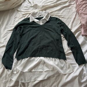 Adrianna Papell Dark Jewel Green and White Layered-Look Top